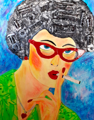 Peinture intitulée "70s WOMAN IN CURLES" par Carla Bertoli, Œuvre d'art originale, Acrylique