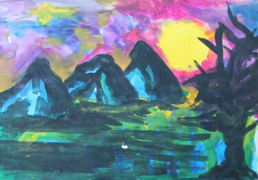 Painting titled "MONTAGNE IN FUOCO" by Carla Favoino, Original Artwork, Acrylic