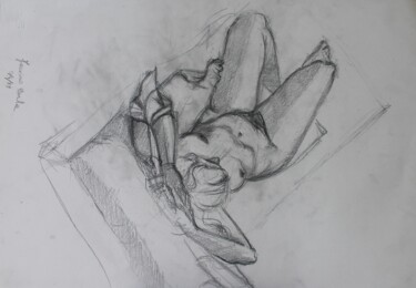Dibujo titulada "Nudo visto dall'alto" por Carla Favoino, Obra de arte original, Carbón