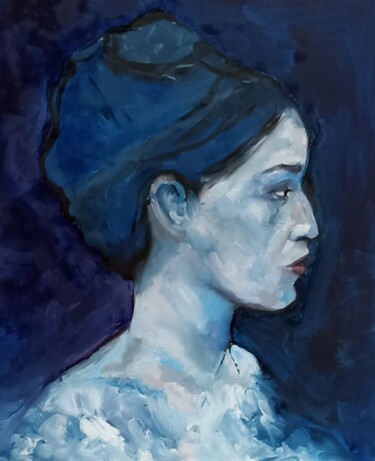 Painting titled "La femme bleue" by Carla Gréau, Original Artwork, Oil