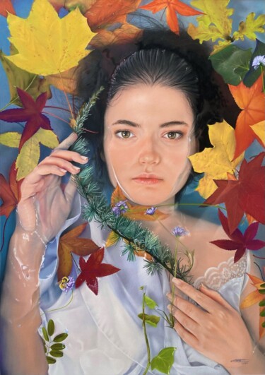 Schilderij getiteld "Autoportrait" door Carla Moretti, Origineel Kunstwerk, Pastel