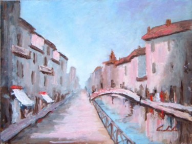 Painting titled "Silenzio sui navigli" by Colombo, Original Artwork, Oil