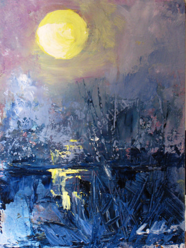 Pittura intitolato "Luna in una serata…" da Colombo, Opera d'arte originale, Olio