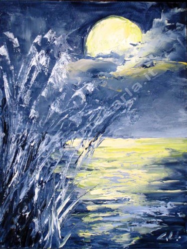 Painting titled "Silente moon" by Colombo, Original Artwork, Oil