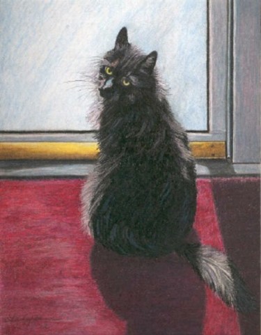 Painting titled "Cat at door" by Carla J Connelly, Original Artwork, Oil