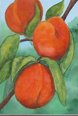 Painting titled "Peaches" by Carla J Connelly, Original Artwork, Oil