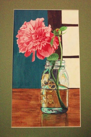 Painting titled "Peony in a Jar" by Carla J Connelly, Original Artwork, Oil