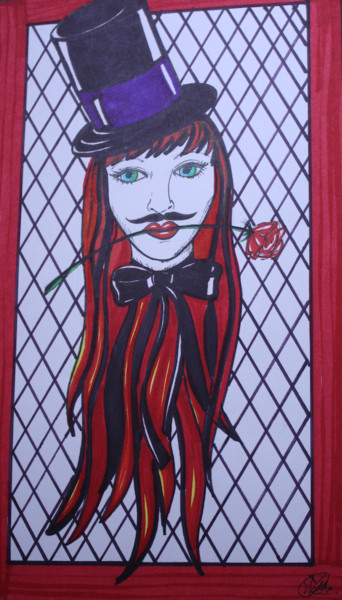 Drawing titled "French Head" by Carla Cortés, Original Artwork, Marker