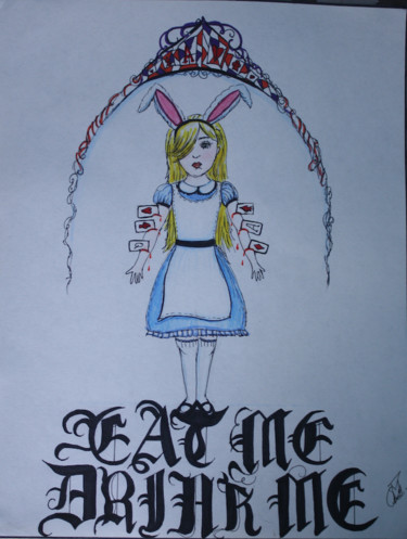 Drawing titled "EAT ME DRINK ME" by Carla Cortés, Original Artwork, Marker