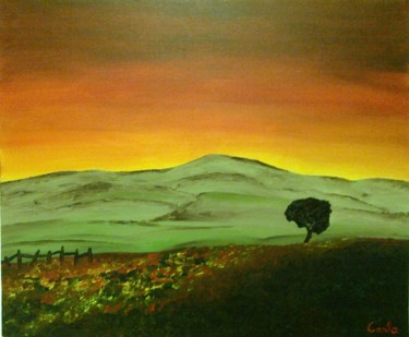Pintura intitulada "Pôr-do-sol na monta…" por Carla Ramalho, Obras de arte originais, Acrílico