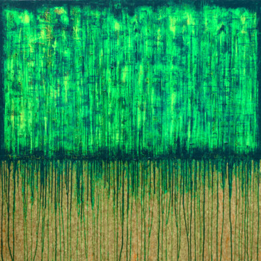 Painting titled "Green No. 1" by Carla Sá Fernandes, Original Artwork, Oil Mounted on Wood Stretcher frame