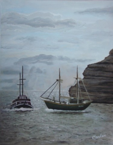 Peinture intitulée "bateaux" par Carlau, Œuvre d'art originale