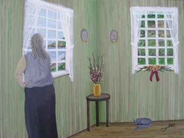 Peinture intitulée "Carole à la fenêtre" par Carlau, Œuvre d'art originale, Huile