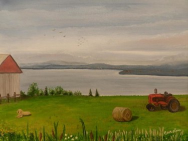 Peinture intitulée "la ferme près du fl…" par Carlau, Œuvre d'art originale