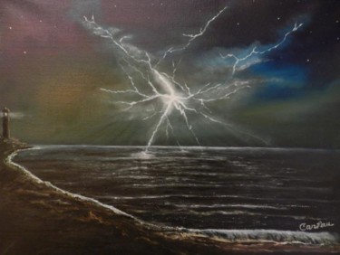 Peinture intitulée "Orage de nuit" par Carlau, Œuvre d'art originale