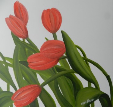 Peinture intitulée "Les tulipes" par Carlau, Œuvre d'art originale, Huile