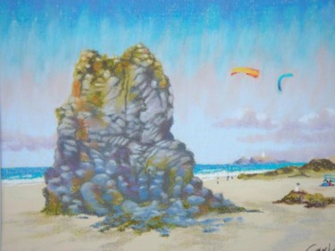 Painting titled "Rocks at Gwithian b…" by Carl Conway, Original Artwork, Oil