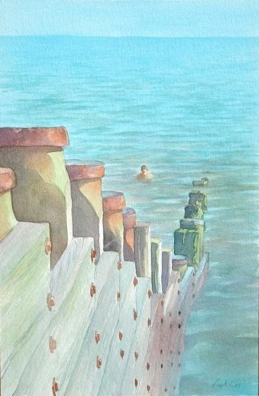 Painting titled "Groines at Bognor" by Carl Conway, Original Artwork