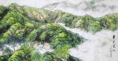 Pintura titulada "LA LA MOUNT" por Jinbing Huang, Obra de arte original, Tinta Montado en Cartulina