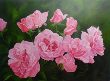 Painting titled "Roses de printemps" by Carline, Original Artwork, Oil