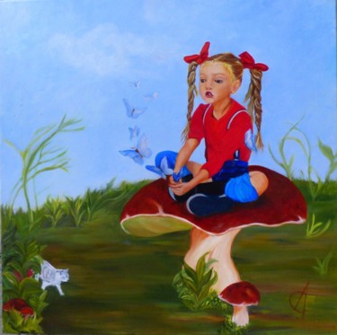 Schilderij getiteld "Lili papillon" door Carline, Origineel Kunstwerk, Olie