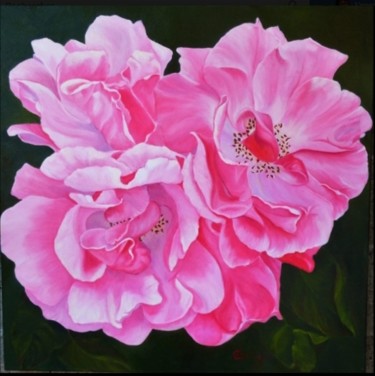 Malarstwo zatytułowany „les 3 roses du jard…” autorstwa Carline, Oryginalna praca, Olej