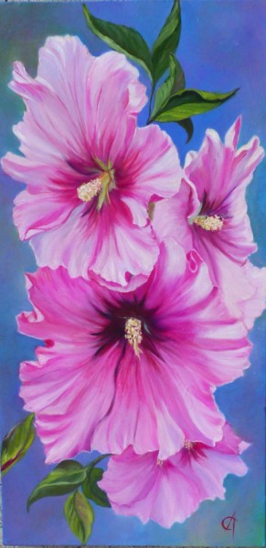 Картина под названием "rose trémière" - Carline, Подлинное произведение искусства, Масло
