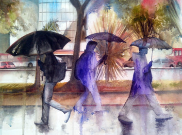 Pintura intitulada "Paulista Avenue" por Carlinhos Muller, Obras de arte originais, Aquarela
