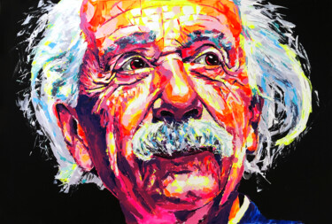 Prenten & gravures getiteld "Einstein" door Carlo Bzdok, Origineel Kunstwerk, Digitale afdruk Gemonteerd op Houten paneel