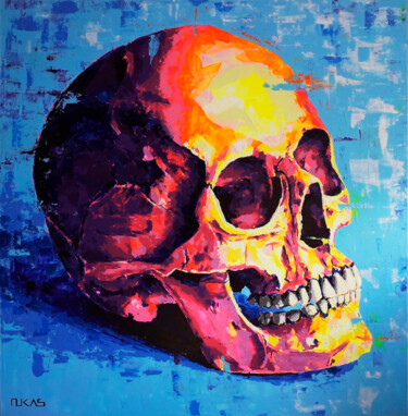 Schilderij getiteld "Skull" door Carlo Bzdok, Origineel Kunstwerk, Acryl Gemonteerd op Frame voor houten brancard