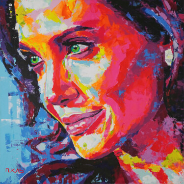 Malarstwo zatytułowany „Angelina Jolie” autorstwa Carlo Bzdok, Oryginalna praca, Akryl Zamontowany na Drewniana rama noszy