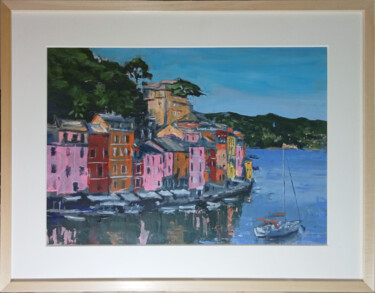Painting titled "Portofino di Sera" by Carlo Firullo, Original Artwork, Acrylic