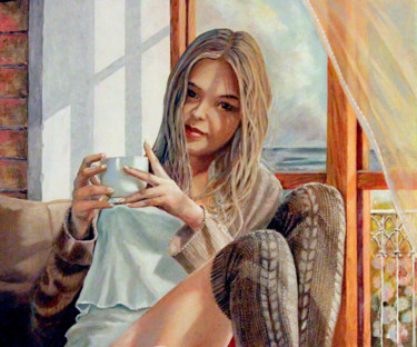 Pintura intitulada "Tea time" por Carlo R. Pisano, Obras de arte originais, Óleo