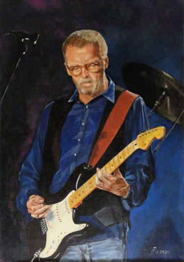 Schilderij getiteld "Eric Clapton" door Carlo R. Pisano, Origineel Kunstwerk, Olie