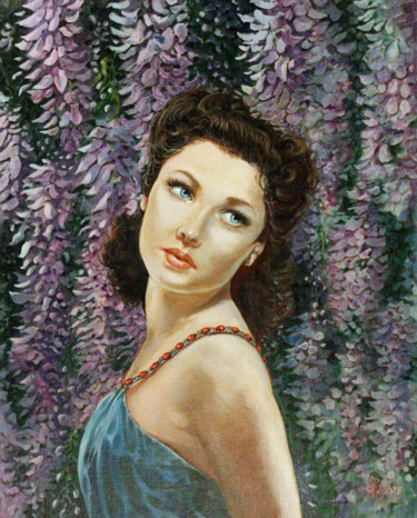 Painting titled "Gene Tierney" by Carlo R. Pisano, Original Artwork, Oil