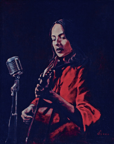 Malerei mit dem Titel "Joan Baez" von Carlo R. Pisano, Original-Kunstwerk, Öl