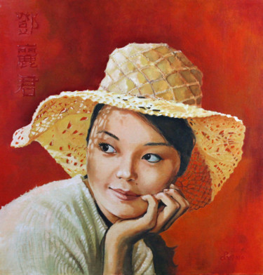 Malerei mit dem Titel "Teresa Teng" von Carlo R. Pisano, Original-Kunstwerk, Öl