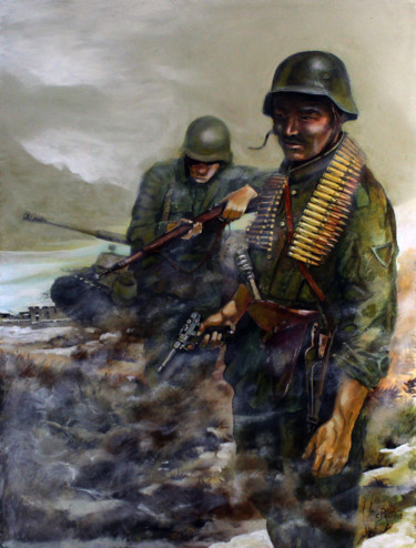 Schilderij getiteld "Soldati" door Carlo R. Pisano, Origineel Kunstwerk, Olie