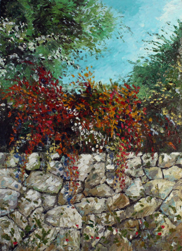 Malerei mit dem Titel "Muretto rurale" von Carlo R. Pisano, Original-Kunstwerk, Öl