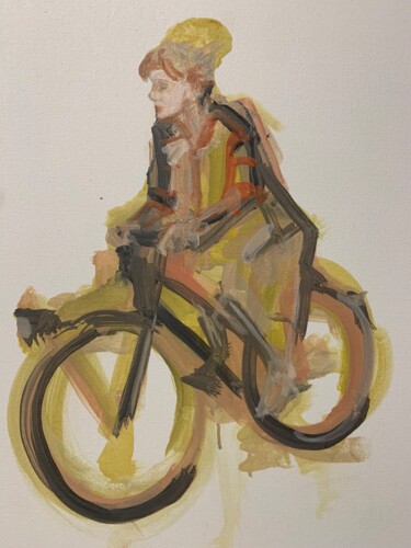 Schilderij getiteld "la Nina in biciclet…" door Carlo Vercelli, Origineel Kunstwerk, Olie