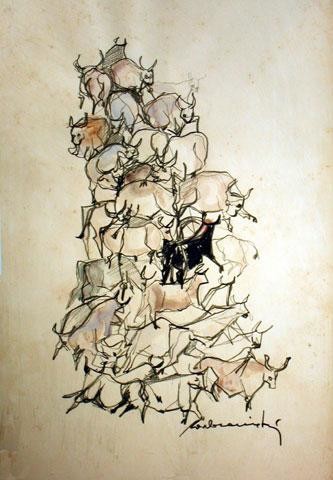 Pittura intitolato "Ganaderia" da Cacciatori Carlo, Opera d'arte originale