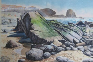 Painting titled "Praia de Santa Cruz" by Carlos Almeida, Original Artwork, Oil