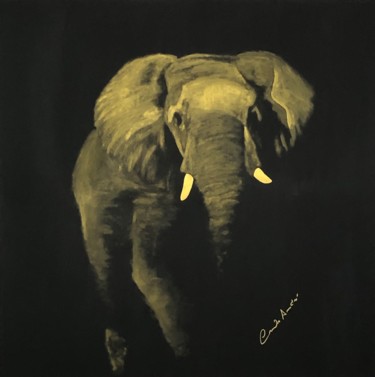 Painting titled "Golden Elephant" by Carlos André Martins, Original Artwork, Acrylic