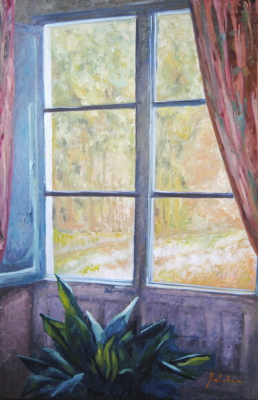 Painting titled "La ventana" by Carlos Antolin, Original Artwork, Oil