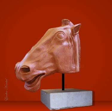 Скульптура под названием "Cabeza de caballo A…" - Carlos Arrabal, Подлинное произведение искусства, Терракота