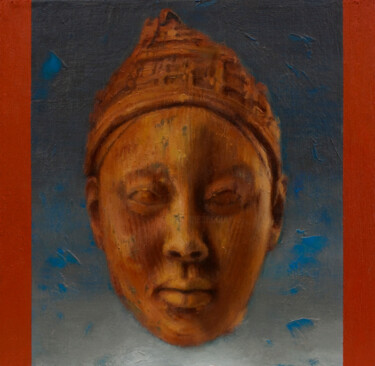 Painting titled "Yoruba King" by Carlos Asensio, Original Artwork, Oil Mounted on Wood Stretcher frame