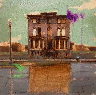Painting titled "Abandoned house II" by Carlos Asensio, Original Artwork, Oil Mounted on Wood Stretcher frame