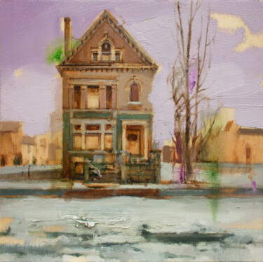 Painting titled "Abandoned house IV" by Carlos Asensio, Original Artwork, Oil Mounted on Wood Stretcher frame