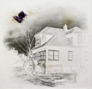 Tekening getiteld "Abandoned house X" door Carlos Asensio, Origineel Kunstwerk, Grafiet Gemonteerd op Houten paneel