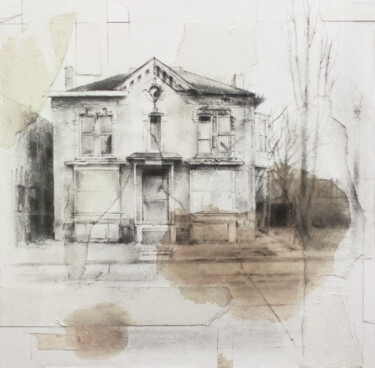 Drawing titled "Abandoned house XI" by Carlos Asensio, Original Artwork, Graphite Mounted on Wood Panel